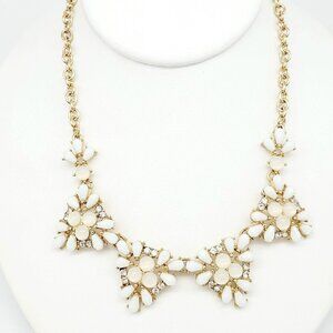 Contemporary Statement Collar Necklace Triangular Stations White Stones Opaline